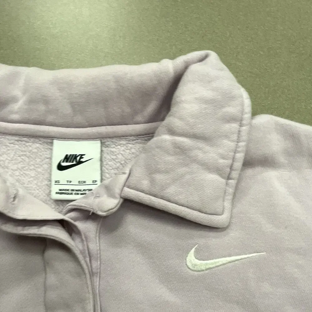 Nike Women's XS Purple Collared Polo Fleece Pullover Crop Sweatshirt Crop Sleeve